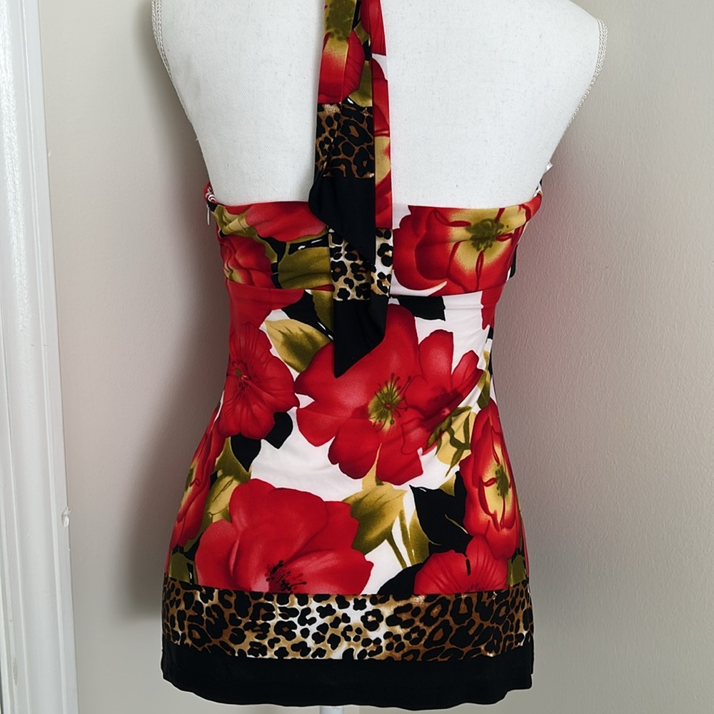 Cache Floral Animal Print Y2K Babydoll Halter Top 
Size: Small - Picture 8 of 13